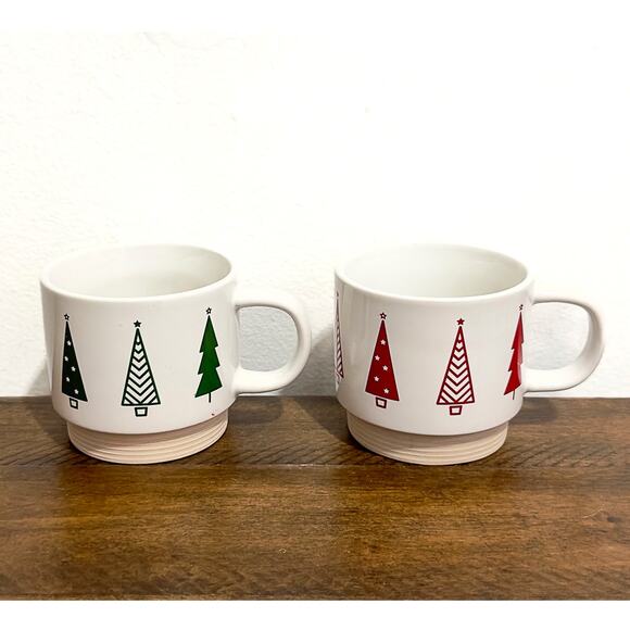 NWOT: Thirstystone - Ivory Stoneware Christmas Trees Stackable Mugs (10 fl. oz) - Picture 2 of 4